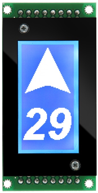 نمایشگر تک رنگ 3.2 اینچ گرافیکی آبی - سفید عمودی طبقه آسانسور به همراه نرم افزار و پروگرمر جهت سفارشی سازی کامل محصول (شرکت ایده گستران تازیک)